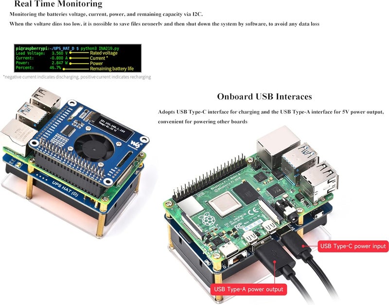UBEEKOO UPS HAT (D) لجهاز Raspberry Pi، مزود طاقة غير منقطع 5V، يدعم بطارية 21700 (غير مدرجة)، تصميم موصل دبابيس بوجو متوافق مع Raspberry Pi 4B/3B+/3B، إلخ. - Image 4